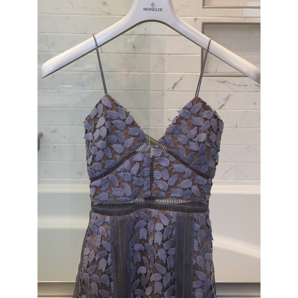 Self-Portrait Lavender Appliqué Midi Dress with Nude Lining Floral SZ 0 - Picture 2 of 14